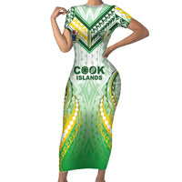 Custom Cook Islands Rugby Family Matching Short Sleeve Bodycon Dress and Hawaiian Shirt Unique Style White Version LT05 Mom's Dress White - Polynesian Pride