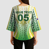 Custom Cook Islands Rugby Kimono Sleeve Blouse Unique Style White Version - Polynesian Pride