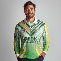 Custom Cook Islands Rugby Long Sleeve Polo Shirt Unique Style White Version - Polynesian Pride