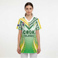 Custom Cook Islands Rugby Scrub Top Unique Style White Version - Polynesian Pride