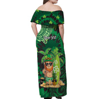 Personalised Hawaii St.Patrick Day Off Shoulder Maxi Dress Surfing Leprechaun LT05 - Polynesian Pride