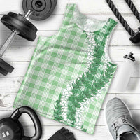 Green Hawaii Palaka Men Tank Top Hawaiian Honohono Lei
