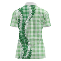 Green Hawaii Palaka Women Polo Shirt Hawaiian Honohono Lei