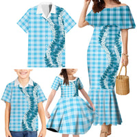 Blue Hawaii Palaka Family Matching Mermaid Dress and Hawaiian Shirt Hawaiian Honohono Lei LT05 - Polynesian Pride