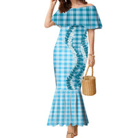Blue Hawaii Palaka Family Matching Mermaid Dress and Hawaiian Shirt Hawaiian Honohono Lei LT05 Mom's Dress Blue - Polynesian Pride