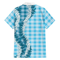 Blue Hawaii Palaka Family Matching Off The Shoulder Long Sleeve Dress and Hawaiian Shirt Hawaiian Honohono Lei LT05 - Polynesian Pride