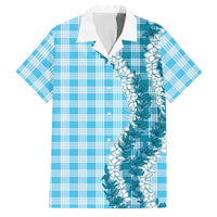 Blue Hawaii Palaka Family Matching Off Shoulder Maxi Dress and Hawaiian Shirt Hawaiian Honohono Lei LT05 Dad's Shirt - Short Sleeve Blue - Polynesian Pride