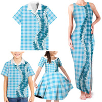 Blue Hawaii Palaka Family Matching Tank Maxi Dress and Hawaiian Shirt Hawaiian Honohono Lei LT05 - Polynesian Pride