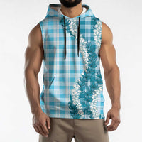 Blue Hawaii Palaka Sleeveless Hoodie Hawaiian Honohono Lei