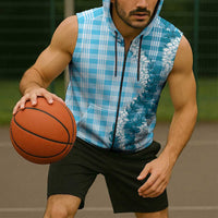 Blue Hawaii Palaka Sleeveless Zip Hoodie Hawaiian Honohono Lei