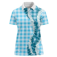 Blue Hawaii Palaka Women Polo Shirt Hawaiian Honohono Lei LT05 Female Blue - Polynesian Pride