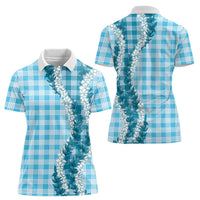 Blue Hawaii Palaka Women Polo Shirt Hawaiian Honohono Lei LT05 - Polynesian Pride