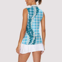 Blue Hawaii Palaka Women Sleeveless Polo Shirt Hawaiian Honohono Lei LT05 - Polynesian Pride