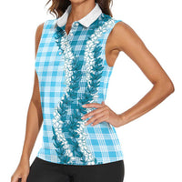 Blue Hawaii Palaka Women Sleeveless Polo Shirt Hawaiian Honohono Lei LT05 - Polynesian Pride