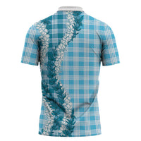 Blue Hawaii Palaka Zipper Polo Shirt Hawaiian Honohono Lei