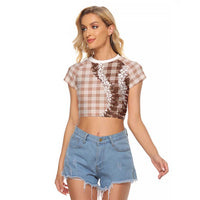 Beige Hawaii Palaka Raglan Cropped T Shirt Hawaiian Honohono Lei