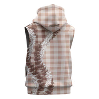 Beige Hawaii Palaka Sleeveless Hoodie Hawaiian Honohono Lei LT05 - Polynesian Pride