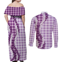 Violet Hawaii Palaka Couples Matching Off Shoulder Maxi Dress and Long Sleeve Button Shirt Hawaiian Honohono Lei LT05 - Polynesian Pride