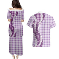 Violet Hawaii Palaka Couples Matching Puletasi and Hawaiian Shirt Hawaiian Honohono Lei LT05 - Polynesian Pride