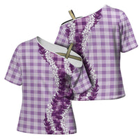 Violet Hawaii Palaka Cross Shoulder Shirt Hawaiian Honohono Lei