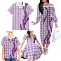 Violet Hawaii Palaka Family Matching Off The Shoulder Long Sleeve Dress and Hawaiian Shirt Hawaiian Honohono Lei LT05 - Polynesian Pride
