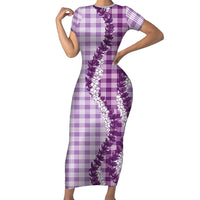 Violet Hawaii Palaka Short Sleeve Bodycon Dress Hawaiian Honohono Lei LT05 Long Dress Violet - Polynesian Pride