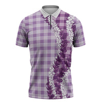 Violet Hawaii Palaka Zipper Polo Shirt Hawaiian Honohono Lei