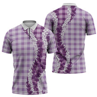 Violet Hawaii Palaka Zipper Polo Shirt Hawaiian Honohono Lei