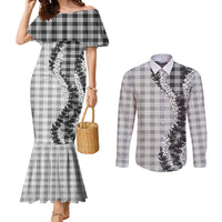 Gray Hawaii Palaka Couples Matching Mermaid Dress and Long Sleeve Button Shirt Hawaiian Honohono Lei LT05 Gray - Polynesian Pride
