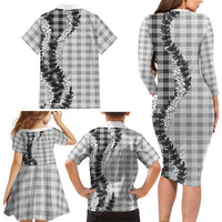 Gray Hawaii Palaka Family Matching Long Sleeve Bodycon Dress and Hawaiian Shirt Hawaiian Honohono Lei LT05 - Polynesian Pride