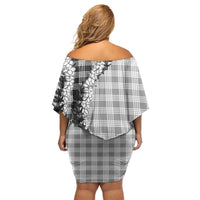 Gray Hawaii Palaka Family Matching Off Shoulder Short Dress and Hawaiian Shirt Hawaiian Honohono Lei LT05 - Polynesian Pride