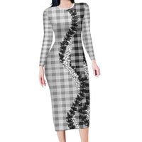 Gray Hawaii Palaka Long Sleeve Bodycon Dress Hawaiian Honohono Lei