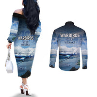 New Zealand Wanaka Air Show Couples Matching Off The Shoulder Long Sleeve Dress and Long Sleeve Button Shirt With Maori Pattern LT05 - Polynesian Pride