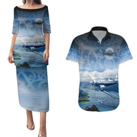 New Zealand Wanaka Air Show Couples Matching Puletasi and Hawaiian Shirt With Maori Pattern LT05 Blue - Polynesian Pride