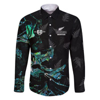 New Zealand Marathon Family Matching Puletasi and Hawaiian Shirt Silver Fern Paua Shell Simple Style LT05 Dad's Shirt - Long Sleeve Black - Polynesian Pride