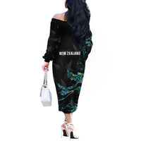 New Zealand Marathon Off The Shoulder Long Sleeve Dress Silver Fern Paua Shell Simple Style