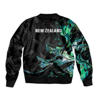 New Zealand Marathon Sleeve Zip Bomber Jacket Silver Fern Paua Shell Simple Style