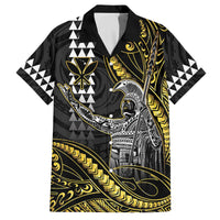 Hawaii King Kamehameha The Great Family Matching Off The Shoulder Long Sleeve Dress and Hawaiian Shirt Gold Tribal Tattoo