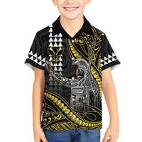 Hawaii King Kamehameha The Great Family Matching Off Shoulder Short Dress and Hawaiian Shirt Gold Tribal Tattoo