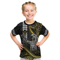 Hawaii King Kamehameha The Great Kid T Shirt Gold Tribal Tattoo LT05 Gold - Polynesian Pride