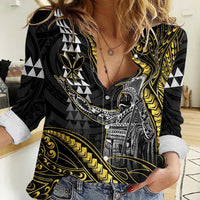 Hawaii King Kamehameha The Great Women Casual Shirt Gold Tribal Tattoo