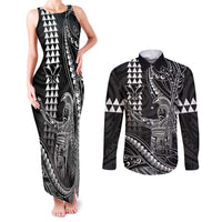 Hawaii King Kamehameha The Great Couples Matching Tank Maxi Dress and Long Sleeve Button Shirt Black Tribal Tattoo LT05 Black - Polynesian Pride