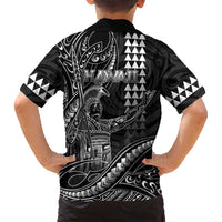 Hawaii King Kamehameha The Great Family Matching Off Shoulder Maxi Dress and Hawaiian Shirt Black Tribal Tattoo
