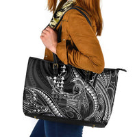 Hawaii King Kamehameha The Great Leather Tote Bag Black Tribal Tattoo
