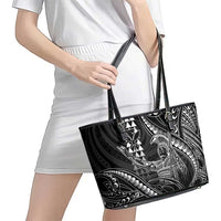 Hawaii King Kamehameha The Great Leather Tote Bag Black Tribal Tattoo