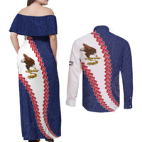 American Samoa Eagle Couples Matching Off Shoulder Maxi Dress and Long Sleeve Button Shirt Polynesian Tribal Pattern Curve Style