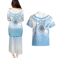 Micronesia Constitution Day Couples Matching Puletasi and Hawaiian Shirt Polynesian Tribal Tattoo Simple Style