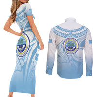 Micronesia Constitution Day Couples Matching Short Sleeve Bodycon Dress and Long Sleeve Button Shirt Polynesian Tribal Tattoo Simple Style LT05 - Polynesian Pride