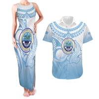 Micronesia Constitution Day Couples Matching Tank Maxi Dress and Hawaiian Shirt Polynesian Tribal Tattoo Simple Style LT05 Blue - Polynesian Pride