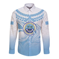 Micronesia Constitution Day Long Sleeve Button Shirt Polynesian Tribal Tattoo Simple Style